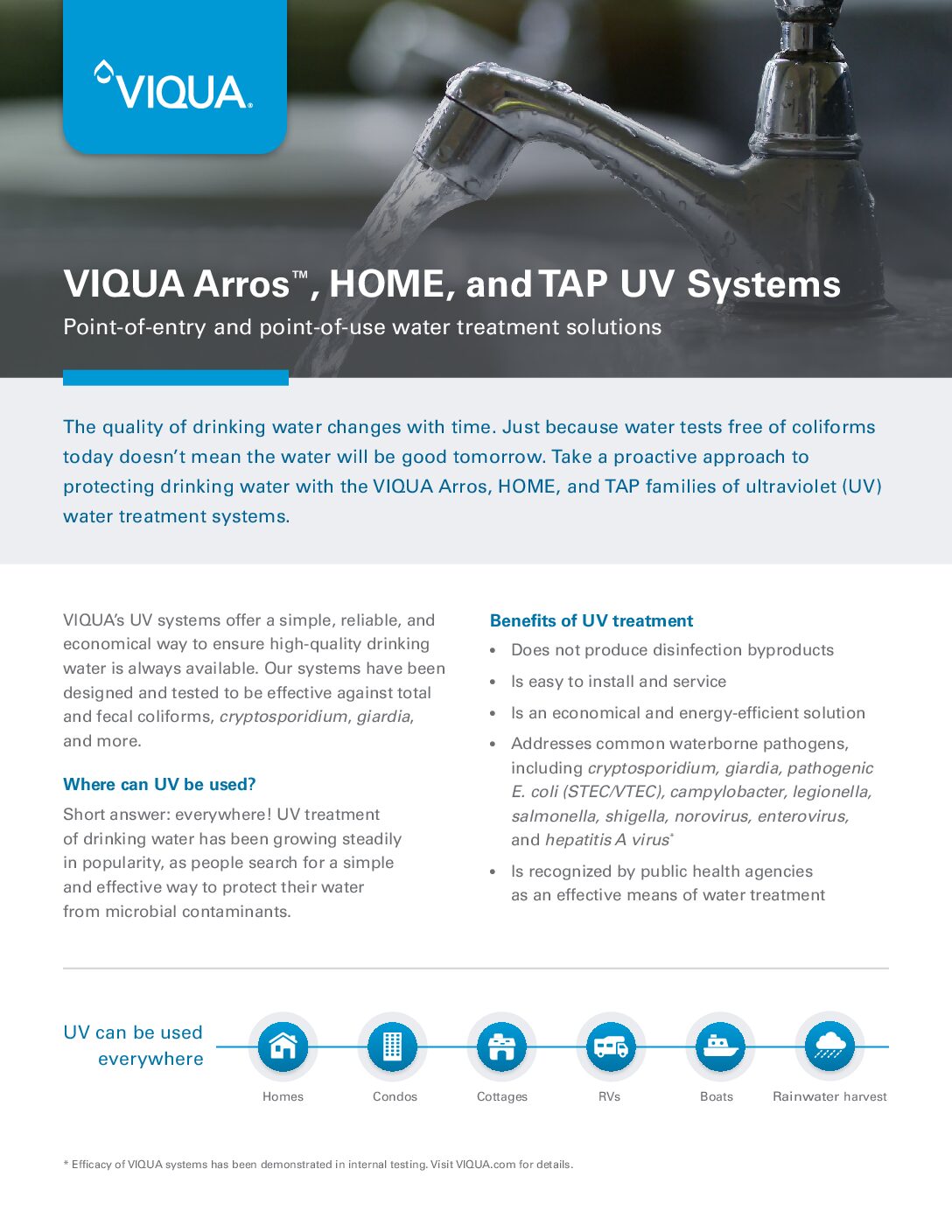 VIQUA Arros, Home, and TAP UV Systems